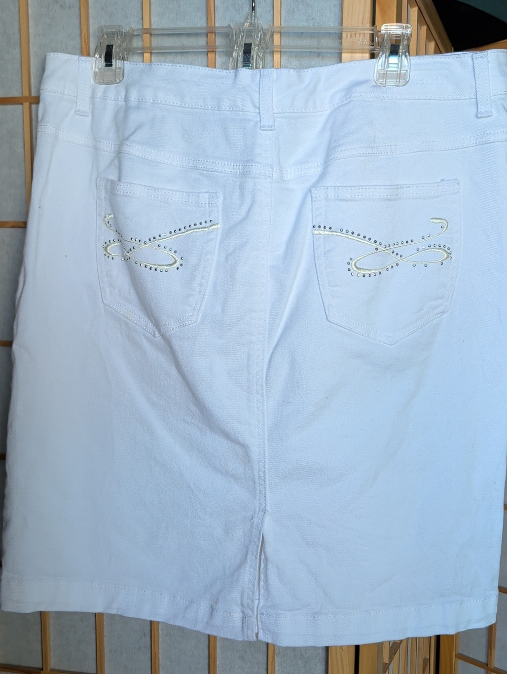 Style & Co. White Denim Skirt with Embellished Back Pockets Cool Cotton.